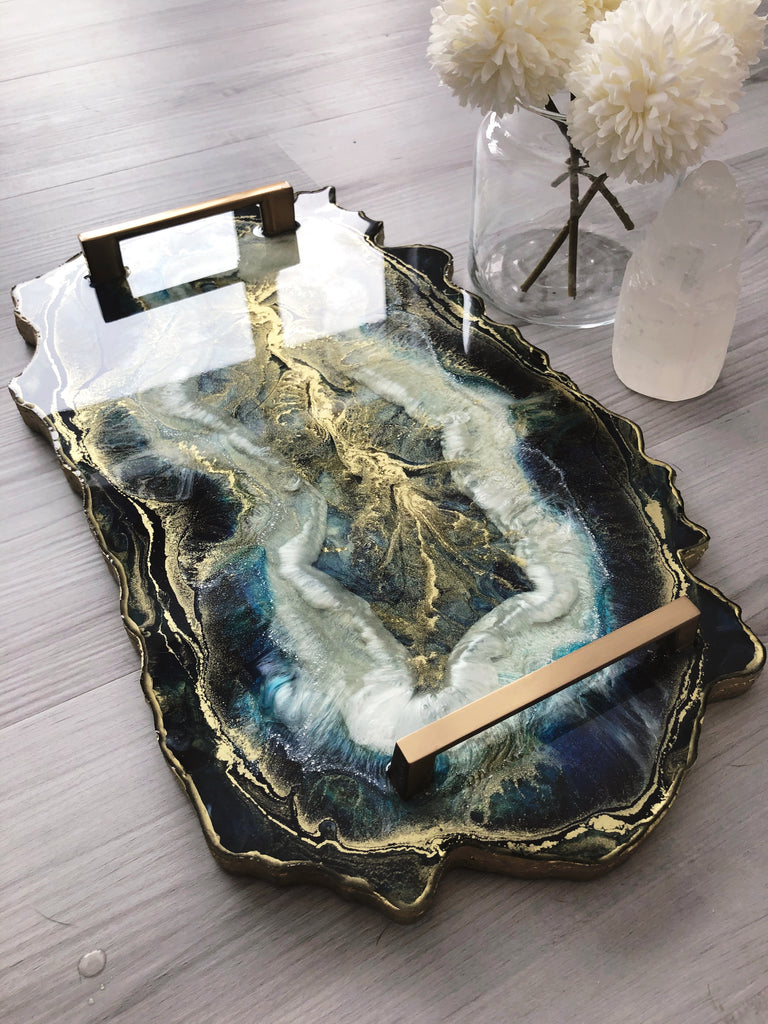 Navy blue and gold serving tray