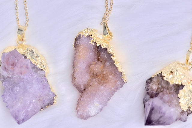 Purple spirit quartz druzy pendant