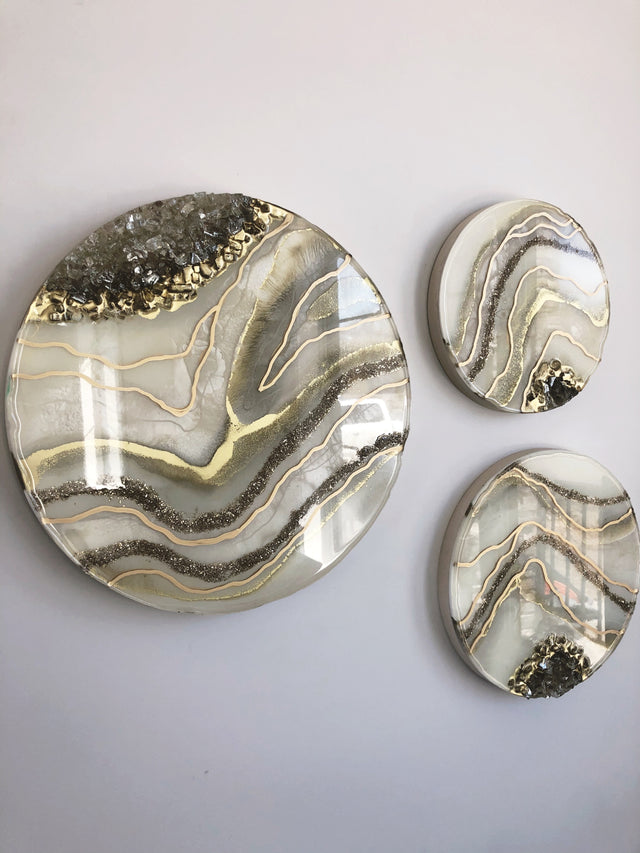 Pearl and gold resin geode cluster