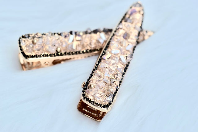 Rose quartz crystal barrette
