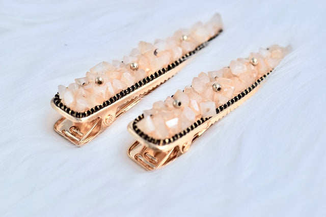 Raw rose quartz barrette