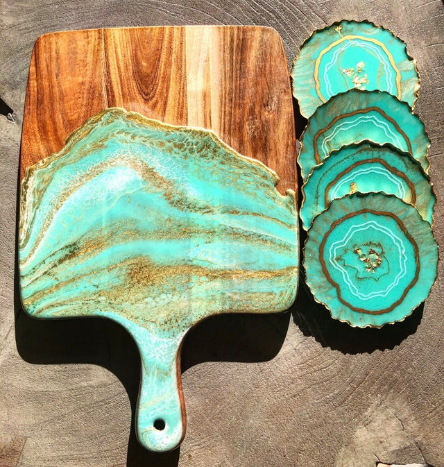 Tiffany blue cheeseboard and coaster set
