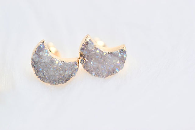 Crescent moon druzy studs