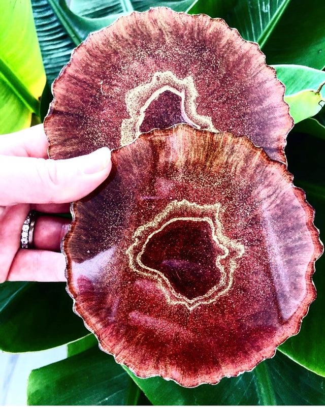 Burgundy and gold coasters