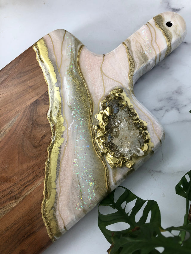 Baby pink geode cheese board