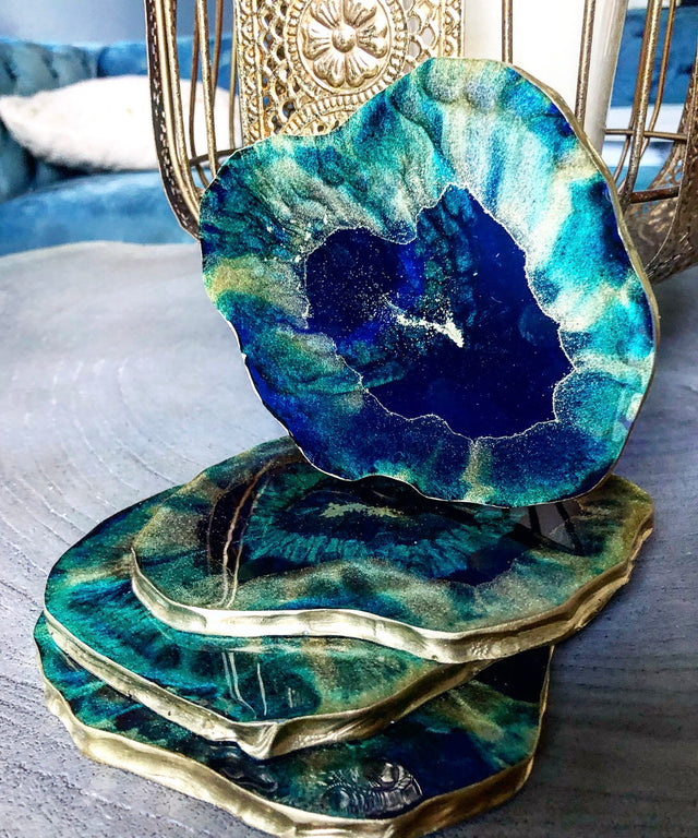 Sapphire blue and gold coasters