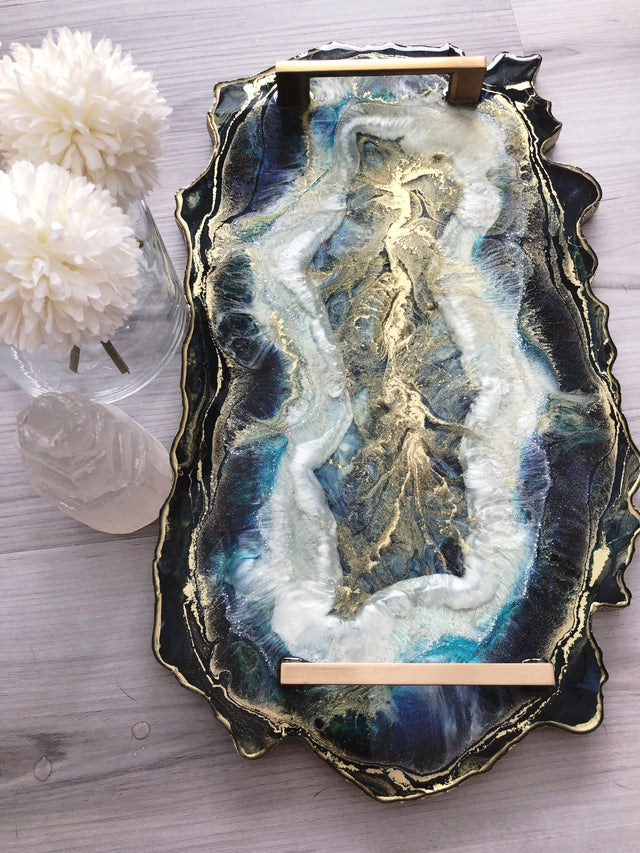 Navy blue and gold serving tray