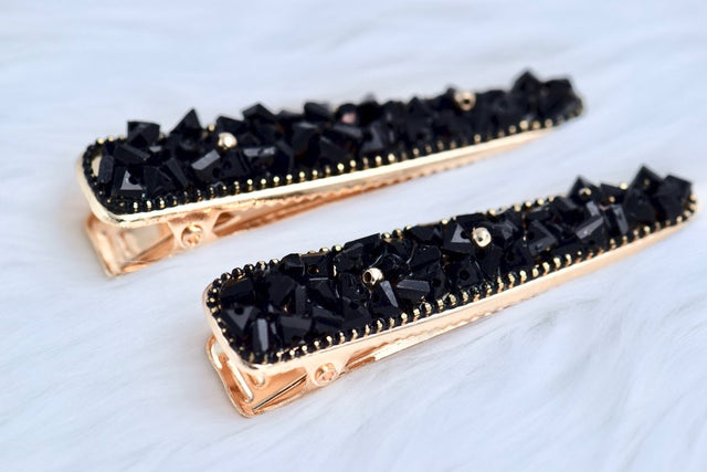 Black and gold crystal barrette