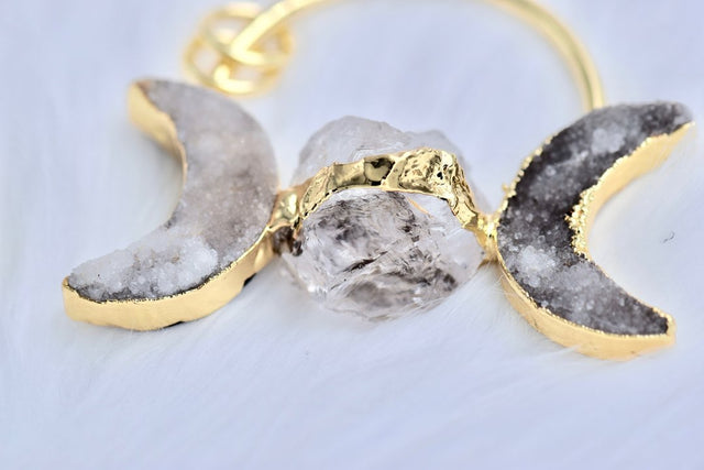 Crescent moon and quartz necklace