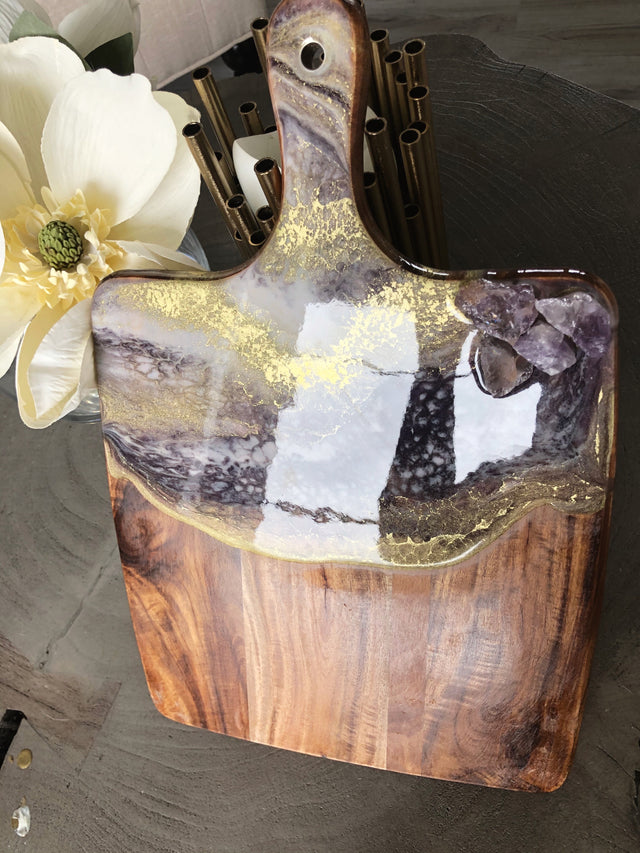 Amethyst and gold acacia serving board