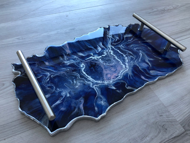 Navy baby pink and silver serving tray