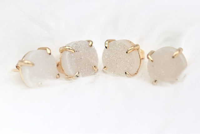 Natural druzy crsytal stud earrings