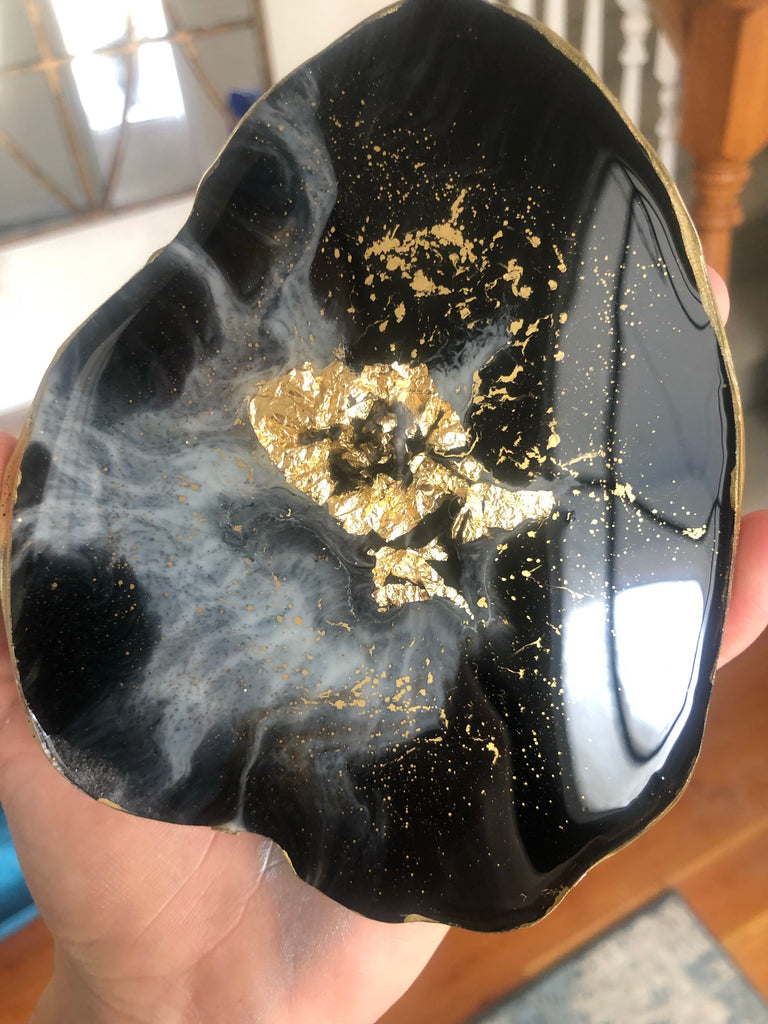 Black gold and white coasters with gold leafing
