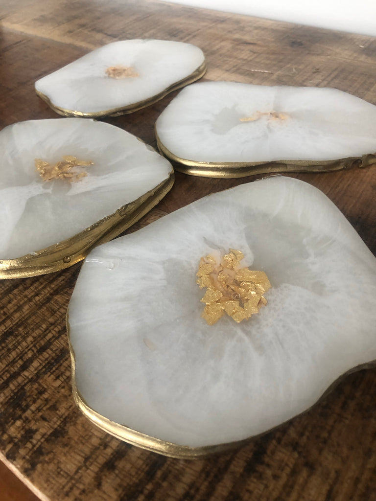 Pearl white coasters with gold leafing