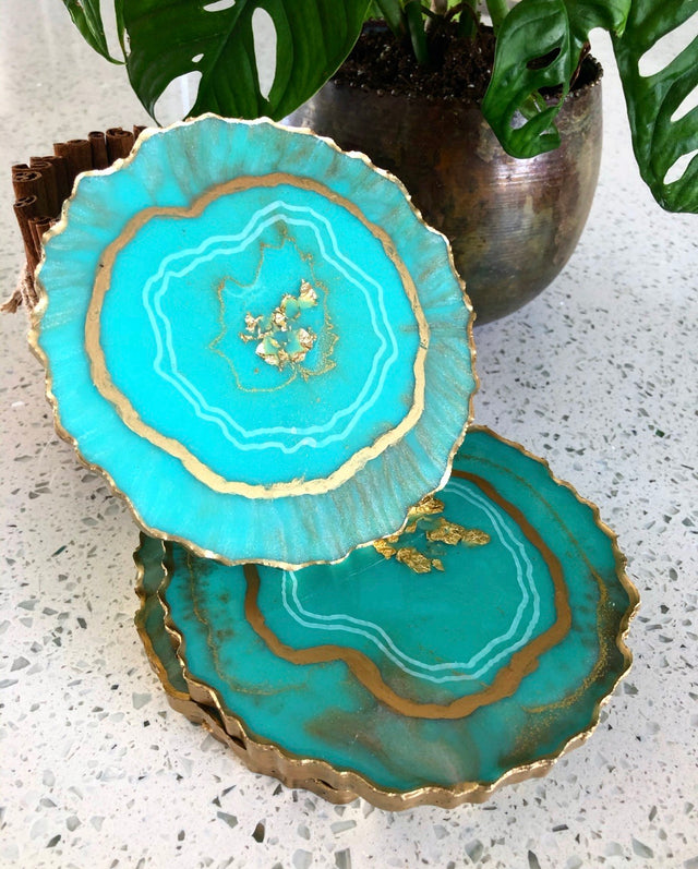 Tiffany blue and gold coasters