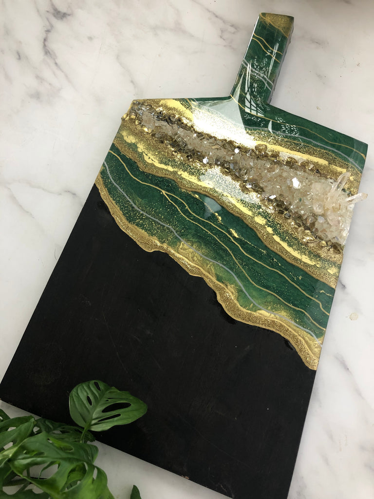 Emerald green and gold geode cheese board