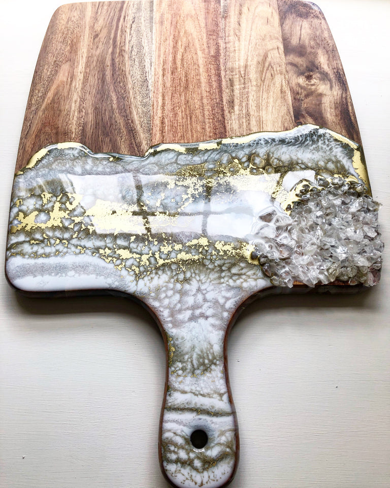 White and gold resin cheese board