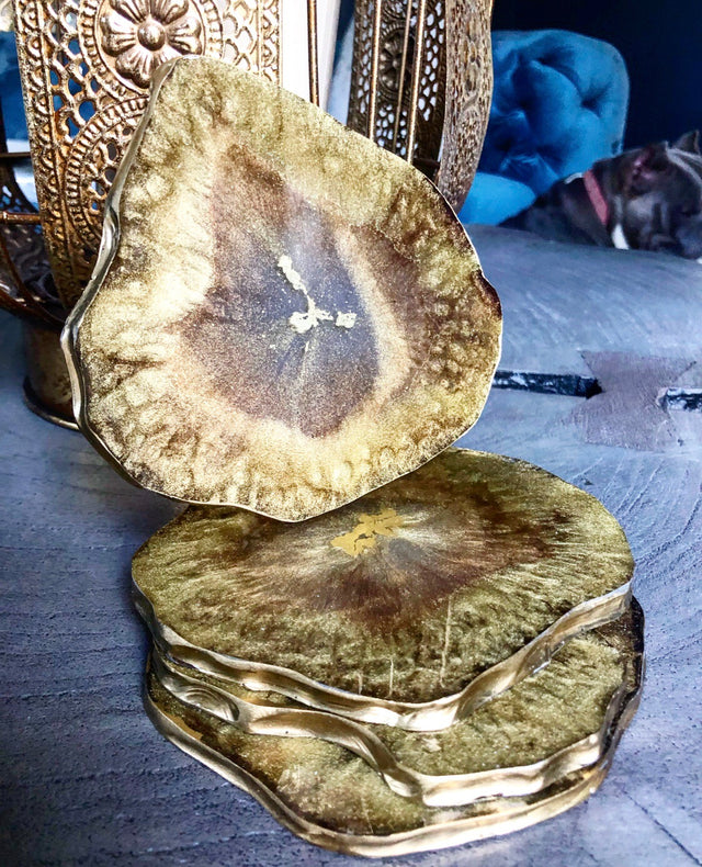 Gold and brown coasters