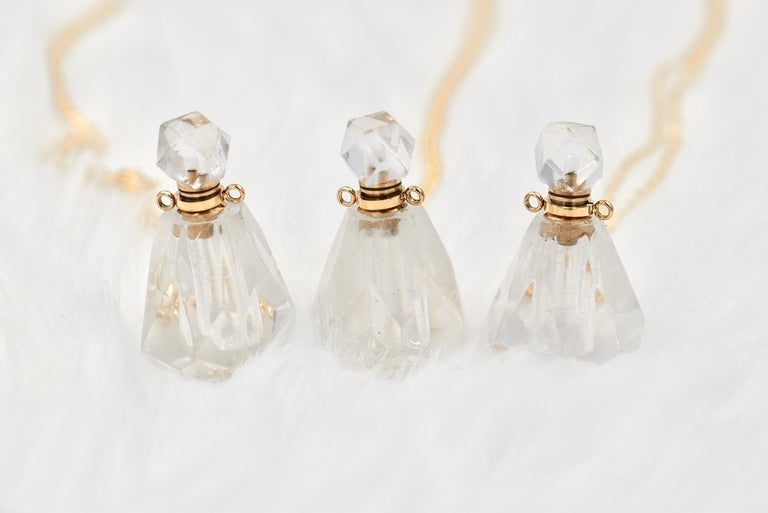 Clear quartz essential oil pendant