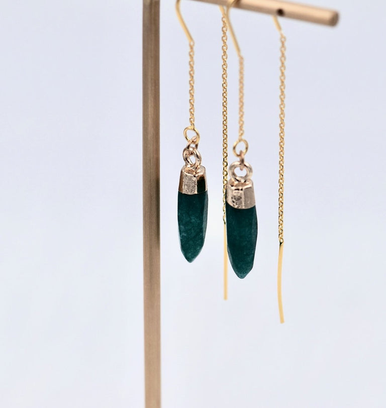 Raw emerald stringer earrings