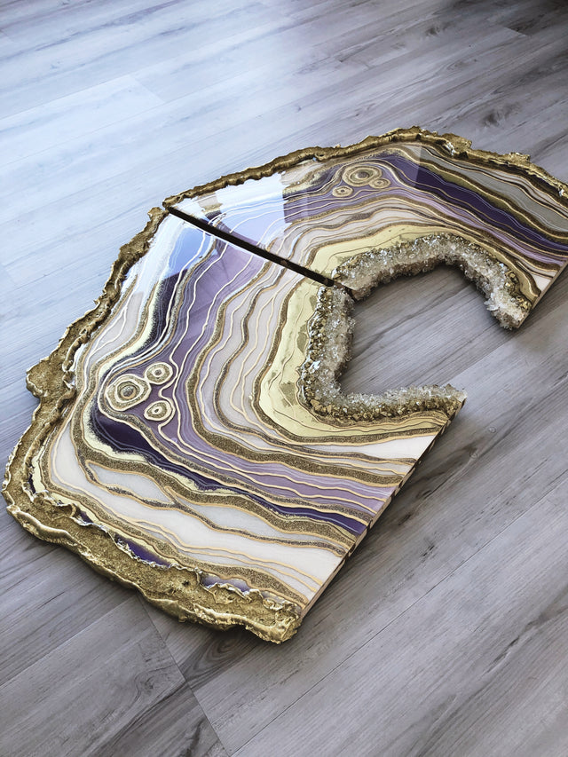 Purple and gold resin geode