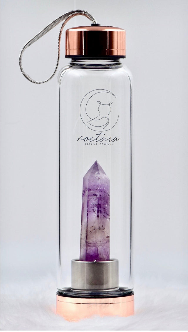 Rose gold and amethyst crystal water bottle