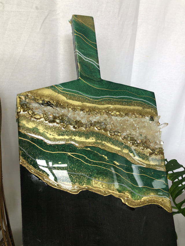 Emerald green and gold geode cheese board