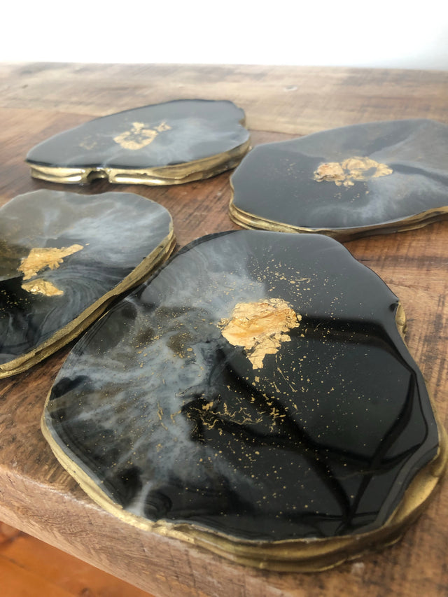 Black gold and white coasters with gold leafing