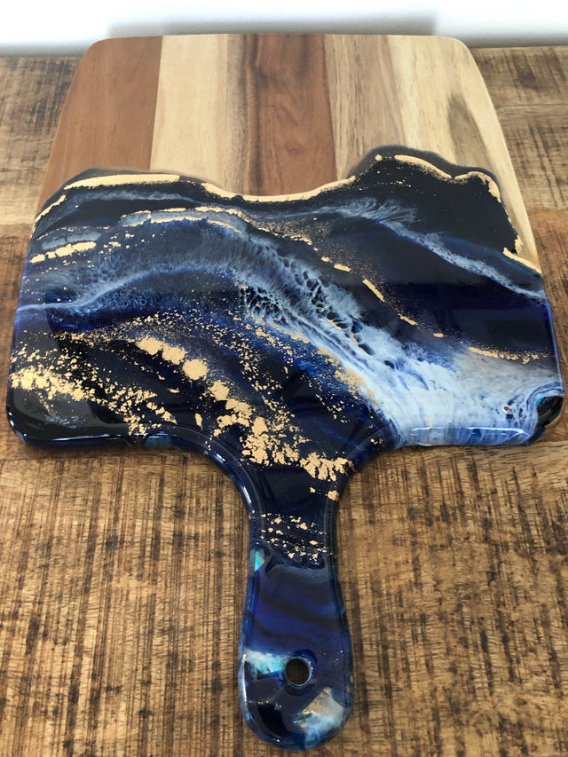 Resin cheese board in navy blue and copper