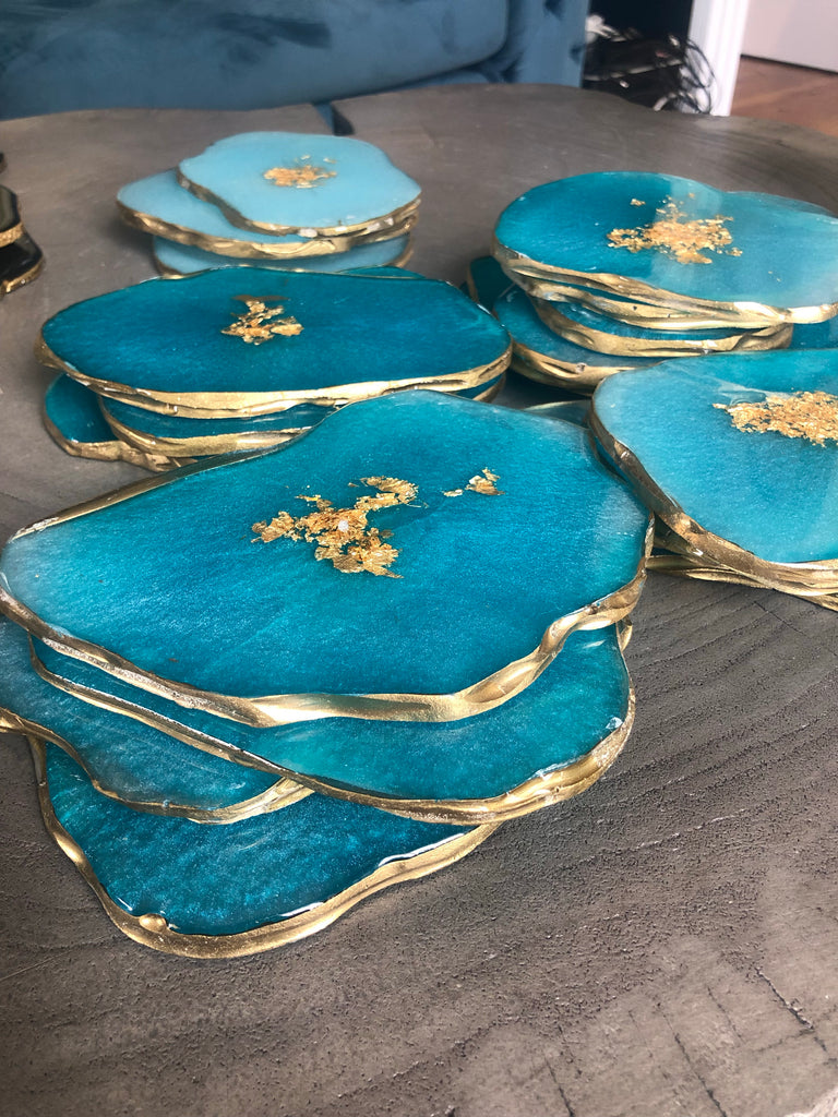 Turquoise coasters with gold leafing